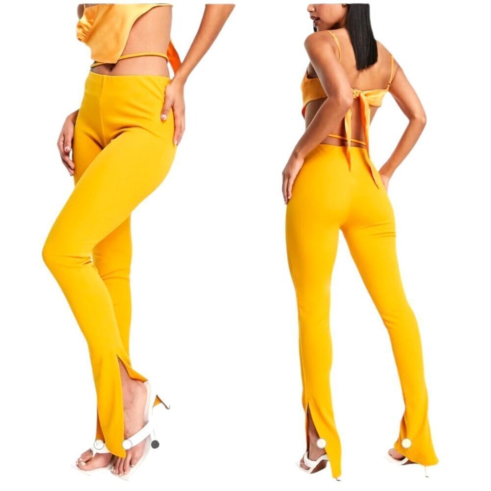 Public Desire Asos Pants Womens 12 Orange Waist Strap High Rise Flared Retro